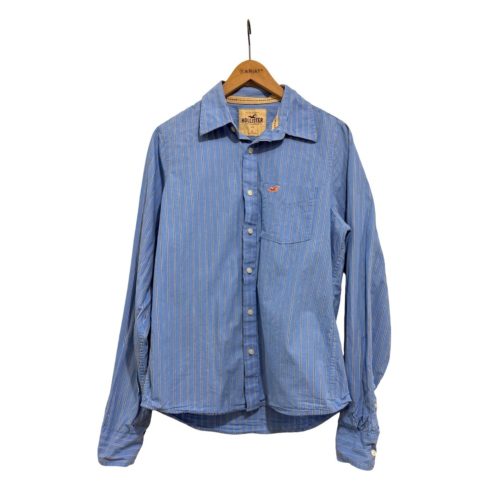 Vintage Hollister Men's Striped Long Sleeve Button Down Shirt Large Preppy Y2K